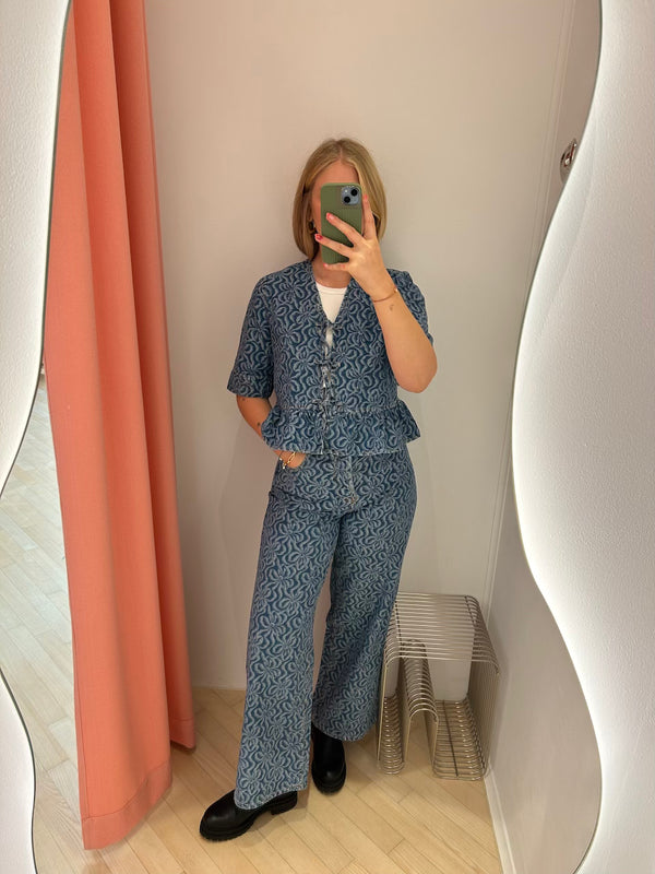 Jacquard Denim Wide Pants mid blue stone