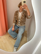 Leopard Jacquard Cardigan timber wolf