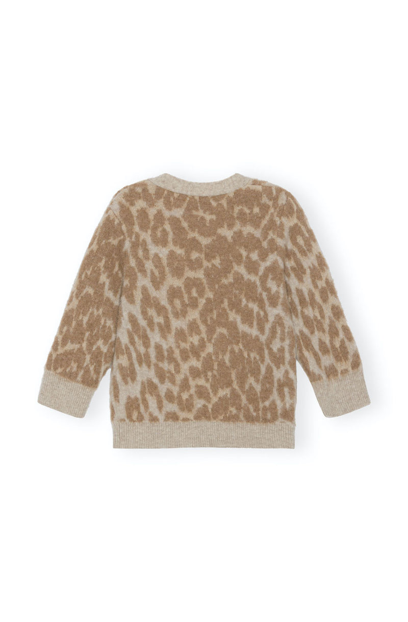 Leopard Jacquard Cardigan timber wolf