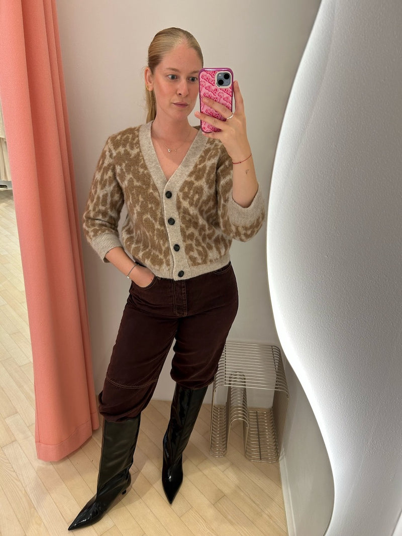 Leopard Jacquard Cardigan timber wolf