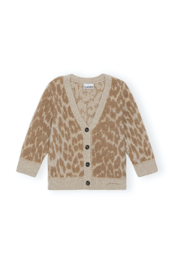 Leopard Jacquard Cardigan timber wolf