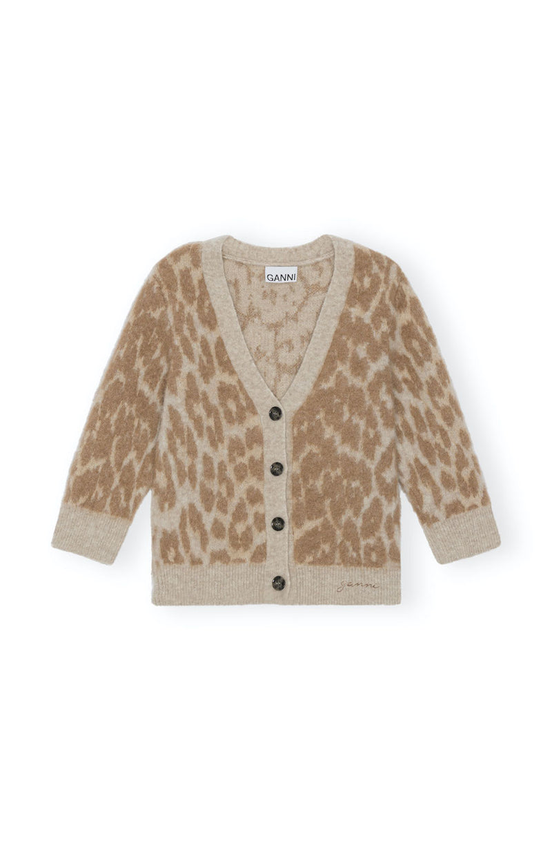 Leopard Jacquard Cardigan timber wolf