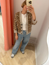 Leopard Jacquard Cardigan timber wolf