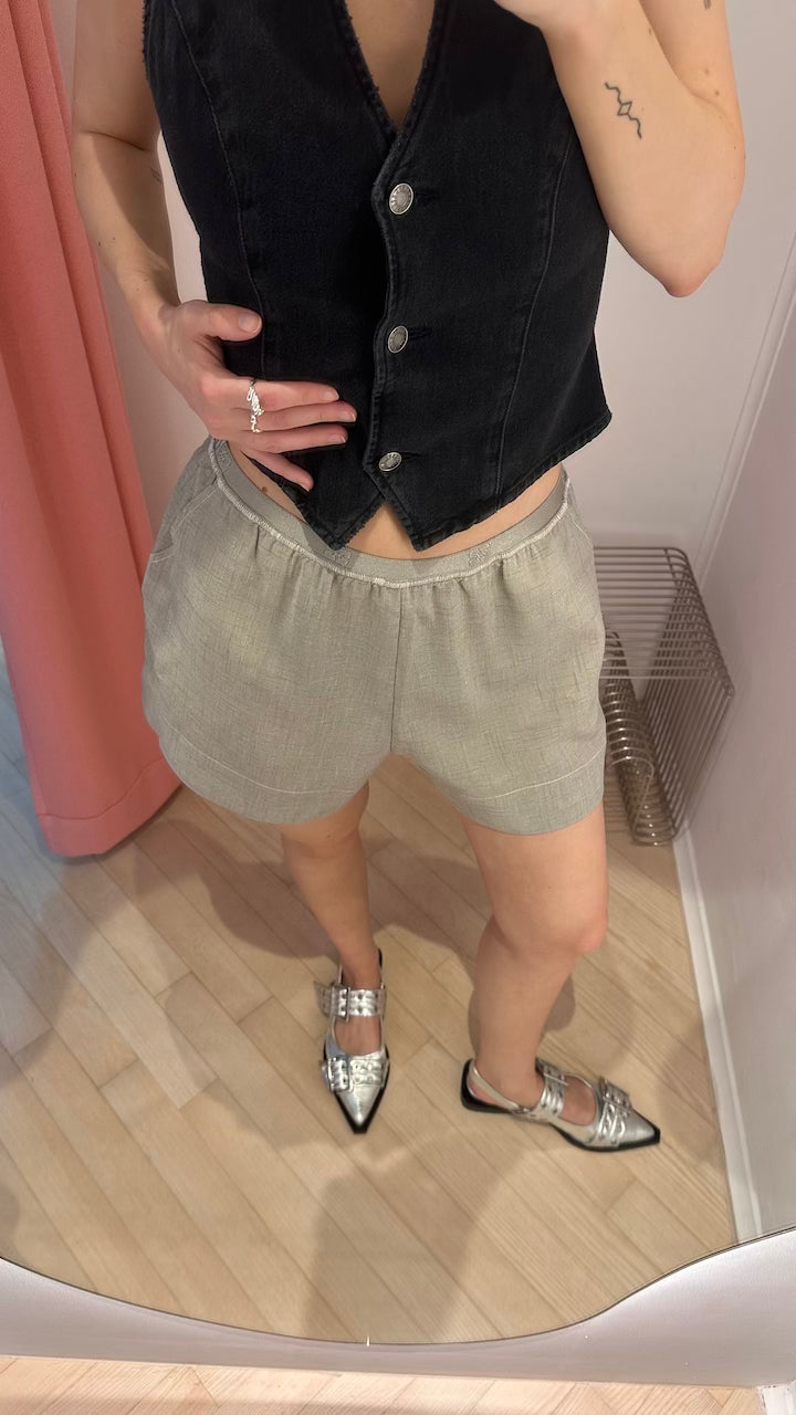 Light Melange Suiting Elasticated Shorts alfalfa