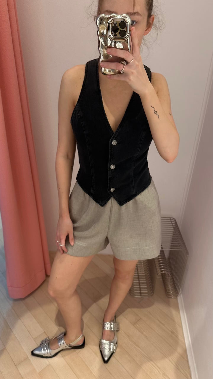 Light Melange Suiting Elasticated Shorts alfalfa