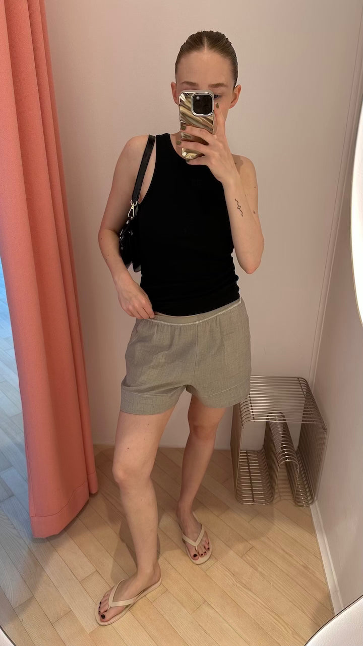 Light Melange Suiting Elasticated Shorts alfalfa