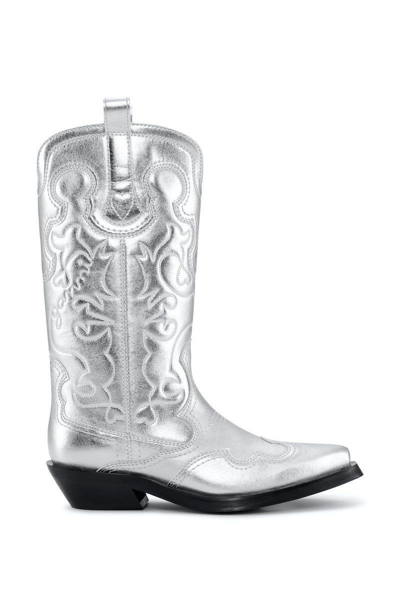 Mid Shaft Embroidered Western Cowboyboots silver