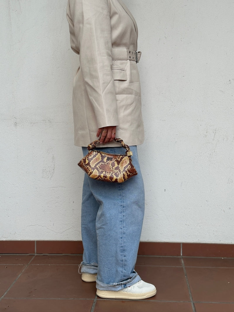Ganni Mini Bou Bag Snake buckthom brown