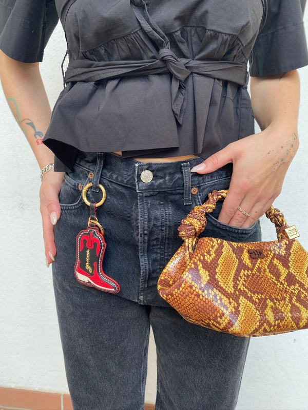 Ganni Mini Bou Bag Snake buckthom brown