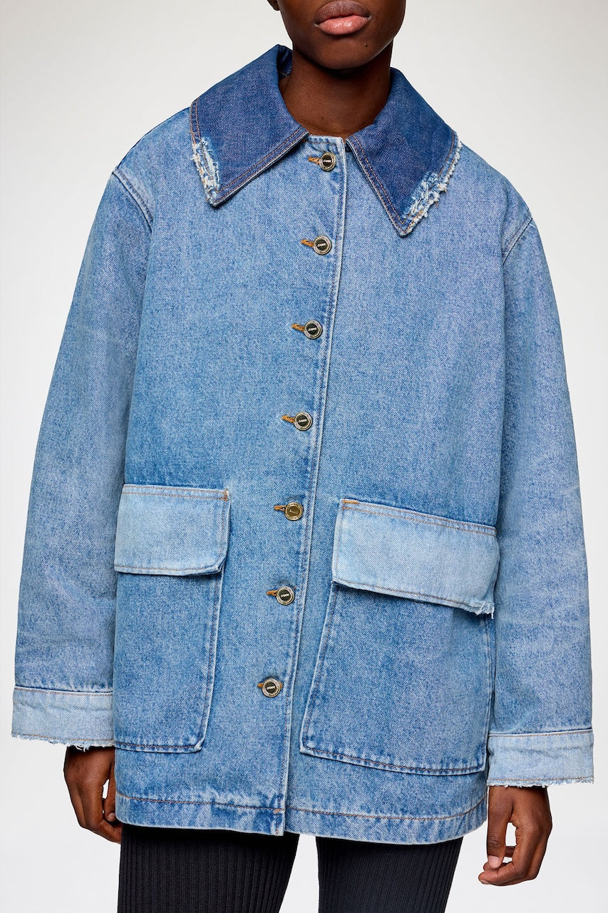 Patchwork Denim Midi Jacket mid blue vintage