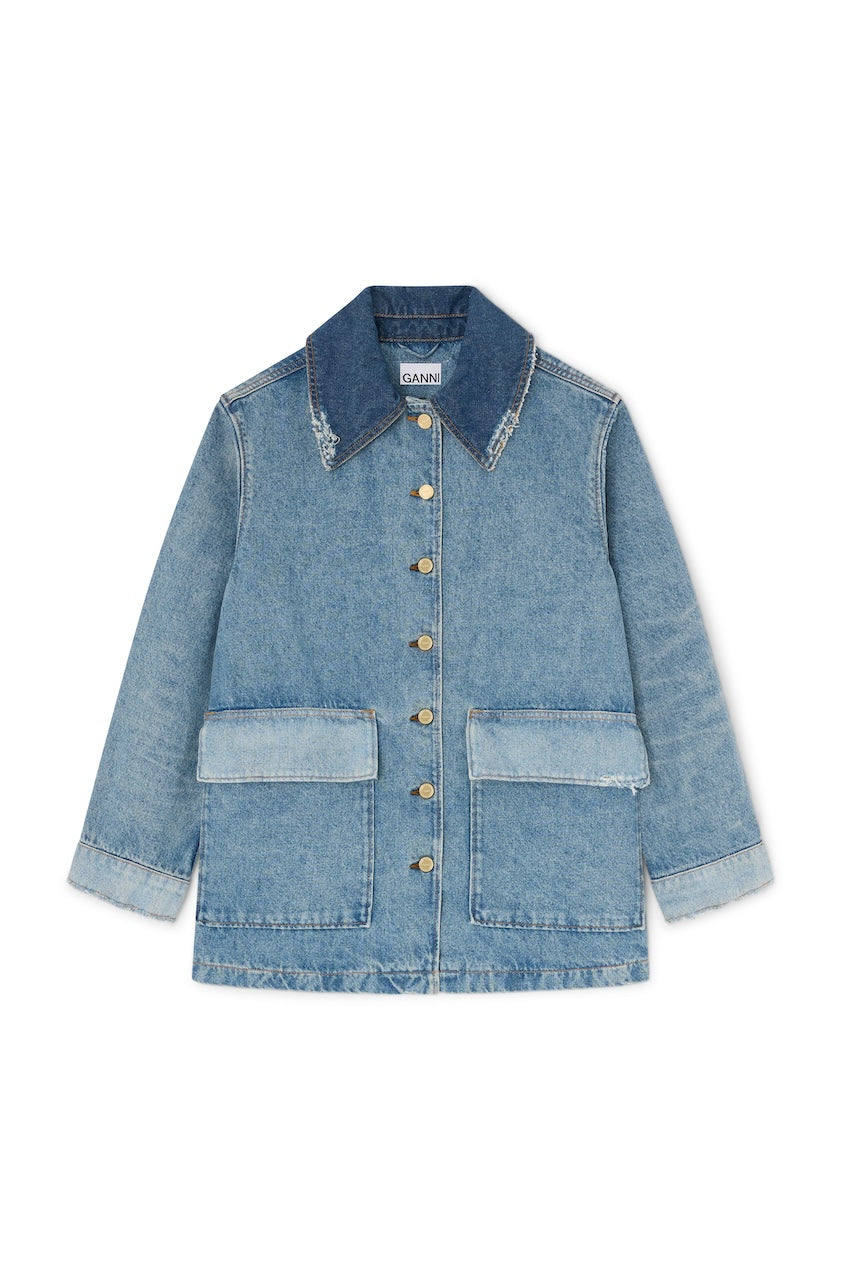 Patchwork Denim Midi Jacket mid blue vintage