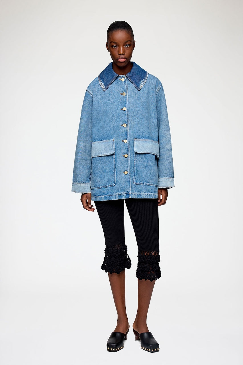 Patchwork Denim Midi Jacket mid blue vintage