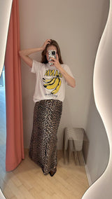Print Denim Maxi Slit Skirt leopard