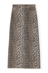 Print Denim Maxi Slit Skirt leopard