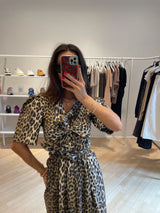 Printed Cotton Tie Strap Midi Dress leopard