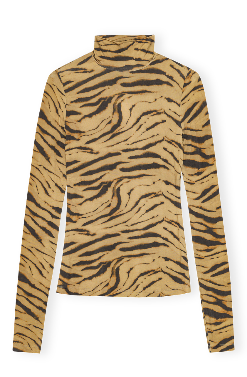 Printed Shiny Jersey Turtleneck khaki