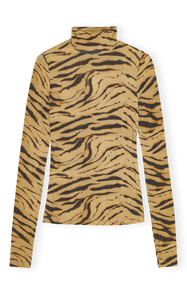 Printed Shiny Jersey Turtleneck khaki