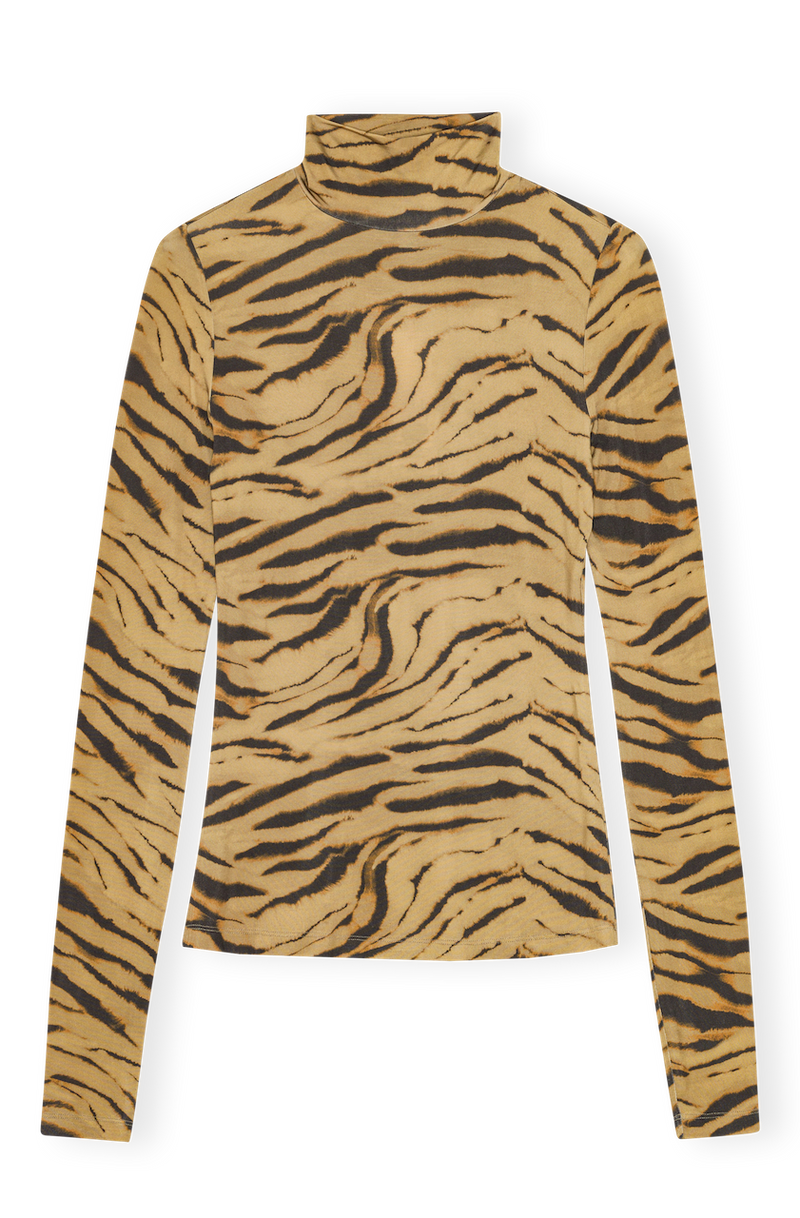 Printed Shiny Jersey Turtleneck khaki
