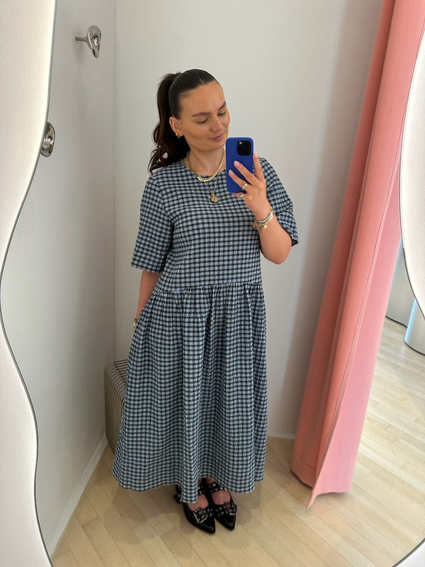 Seersucker Check Midi Dress soft chambray