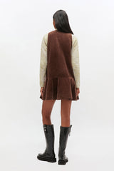 Seersucker Corduroy V-neck Mini Dress chicory coffee