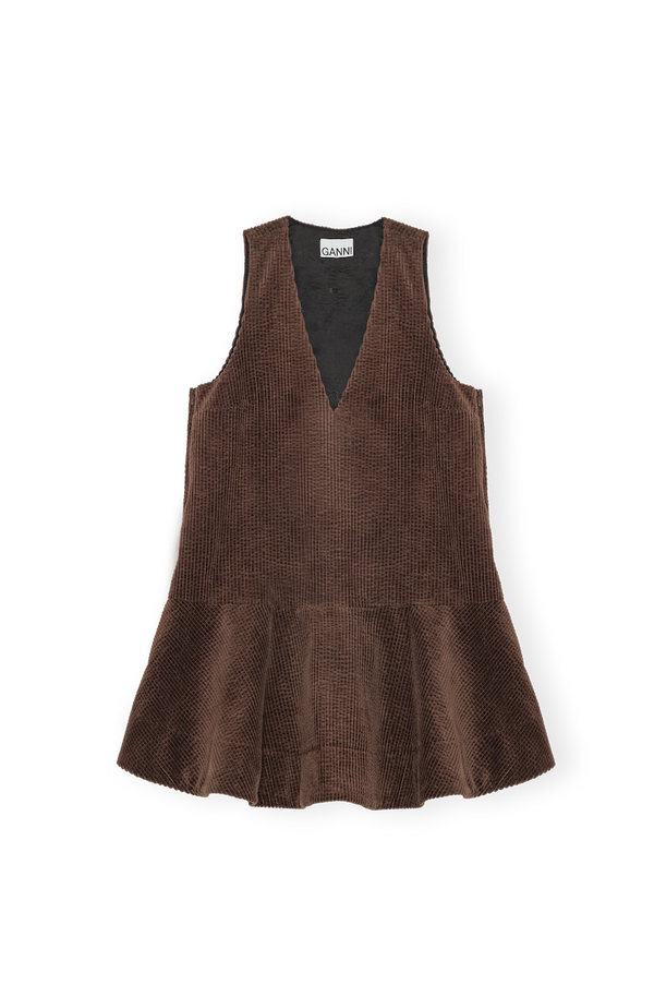 Seersucker Corduroy V-neck Mini Dress chicory coffee