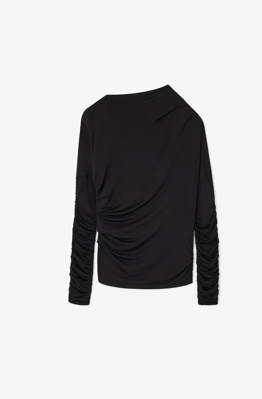 Shiny Jersey Ruched Top black
