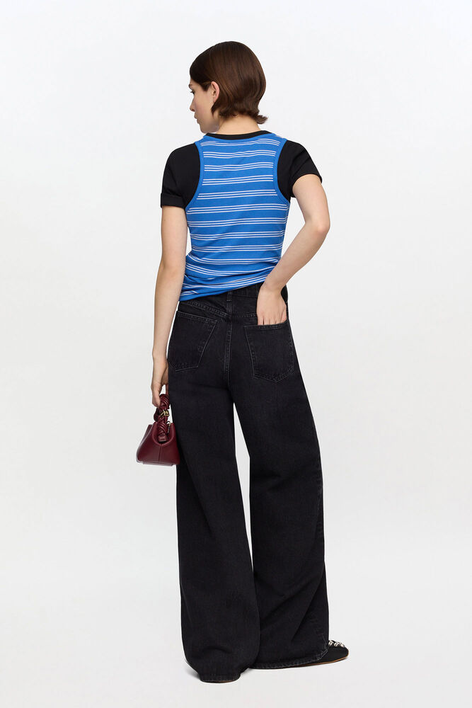 Soft Cotton Rib Stripe Tank nouvean navy