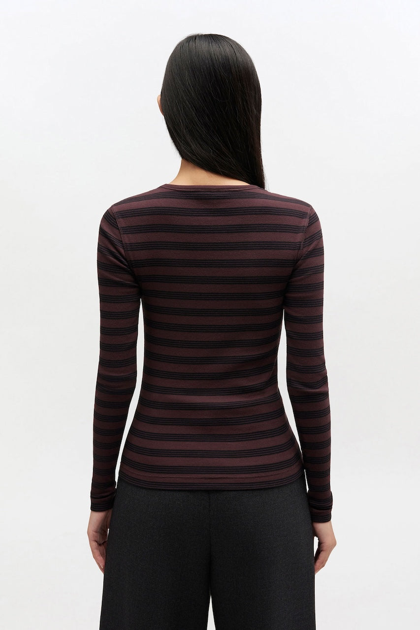 Soft Cotton Stripe Rib Longsleeve chocolate plum