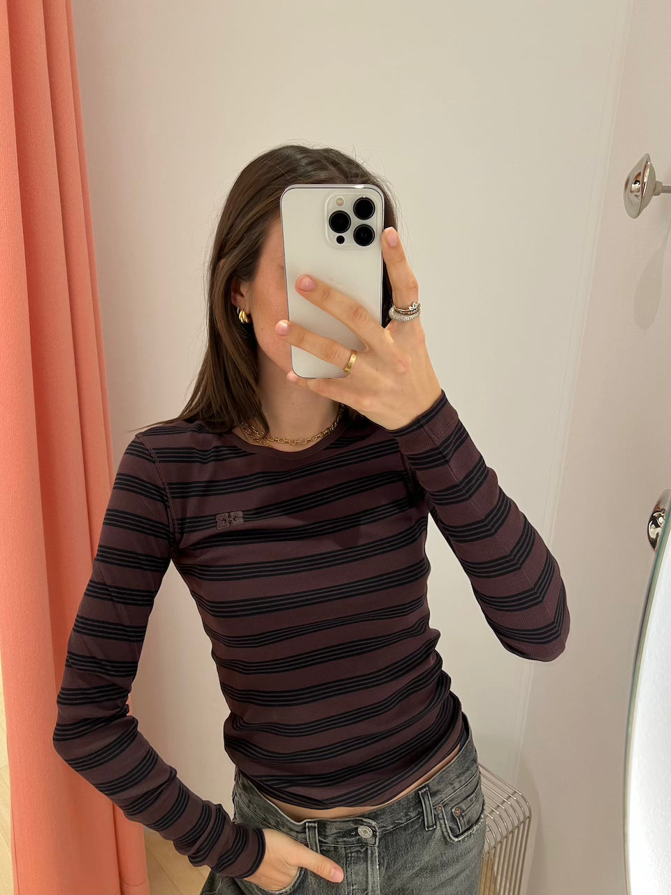 Soft Cotton Stripe Rib Longsleeve chocolate plum