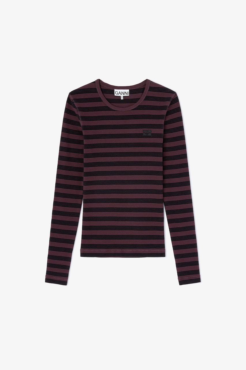Soft Cotton Stripe Rib Longsleeve chocolate plum