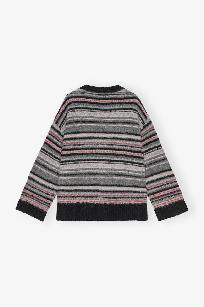 Soft Wool Stripe Boxy Cardigan phantom