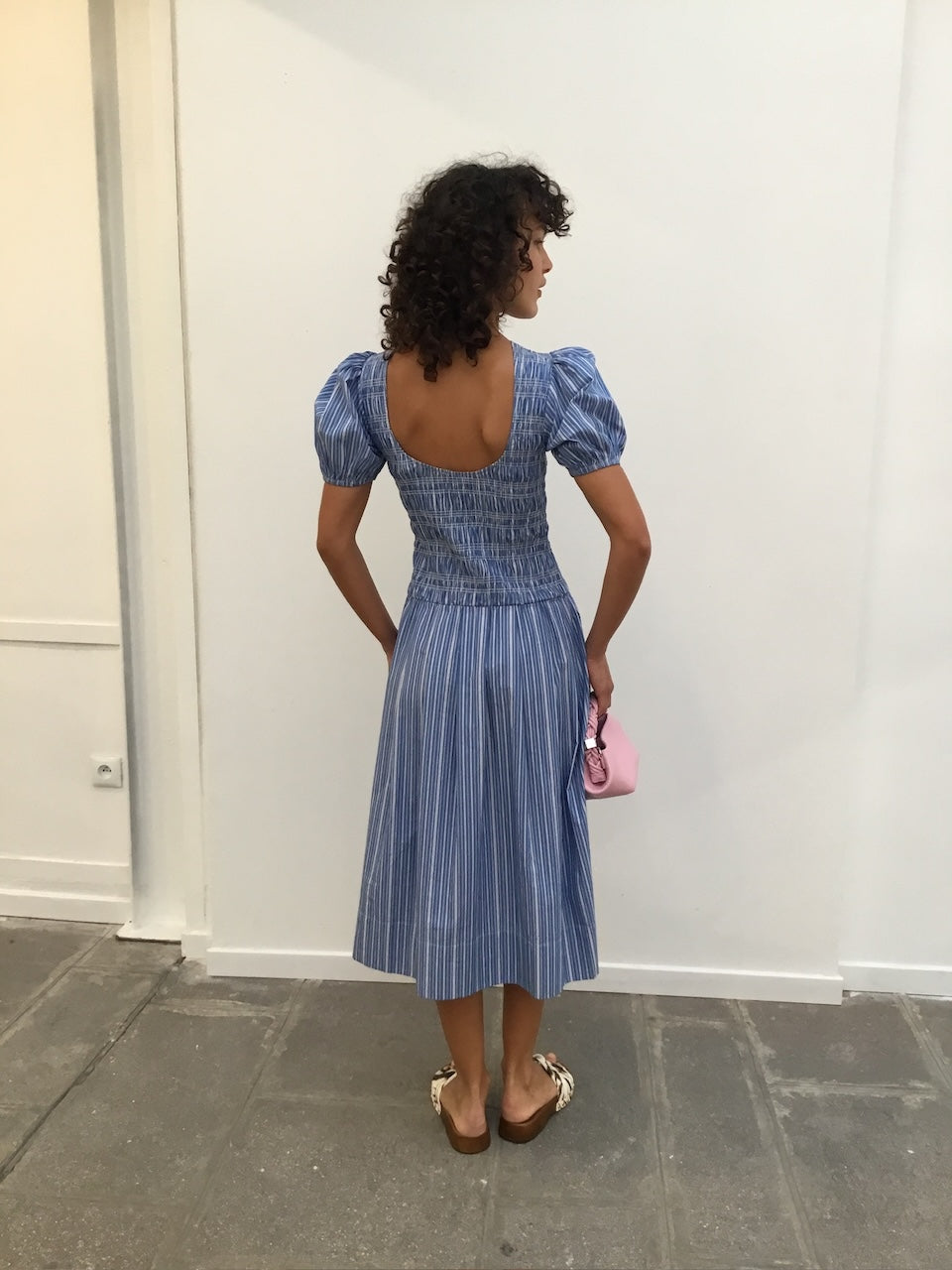 Stripe Cotton Dress nouvean navy