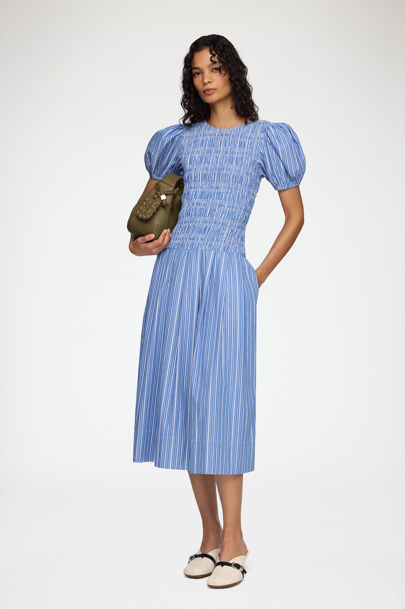 Stripe Cotton Dress nouvean navy
