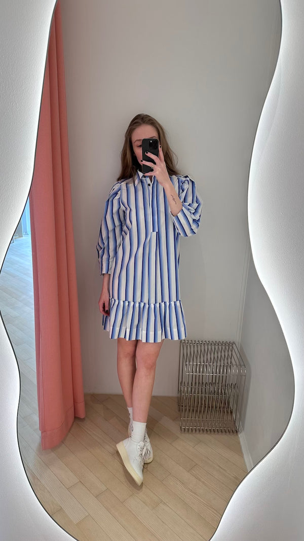 Stripe Cotton Mini Shirt Dress silver lake blue
