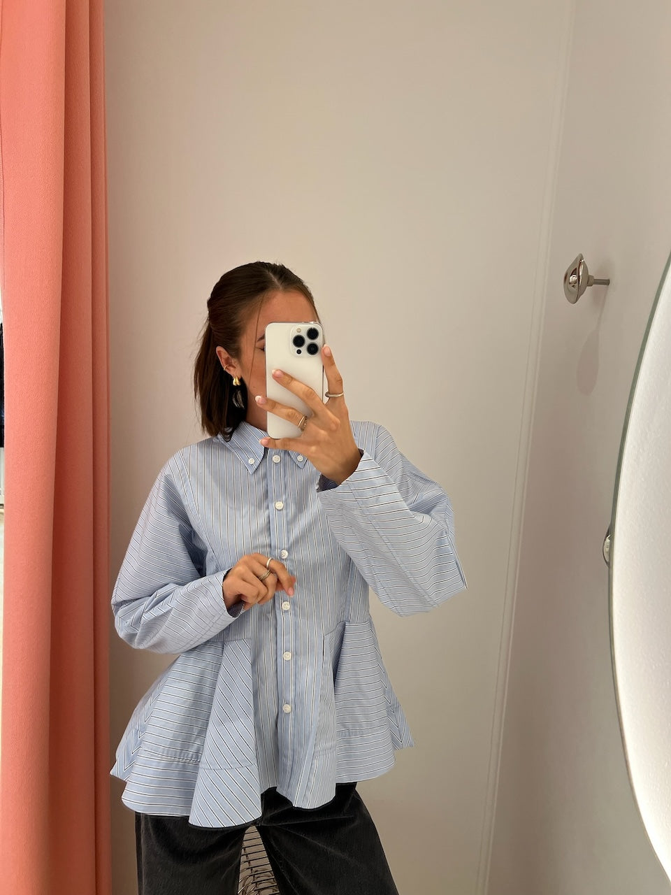 Stripe Cotton Peplum Shirt lavender lustre