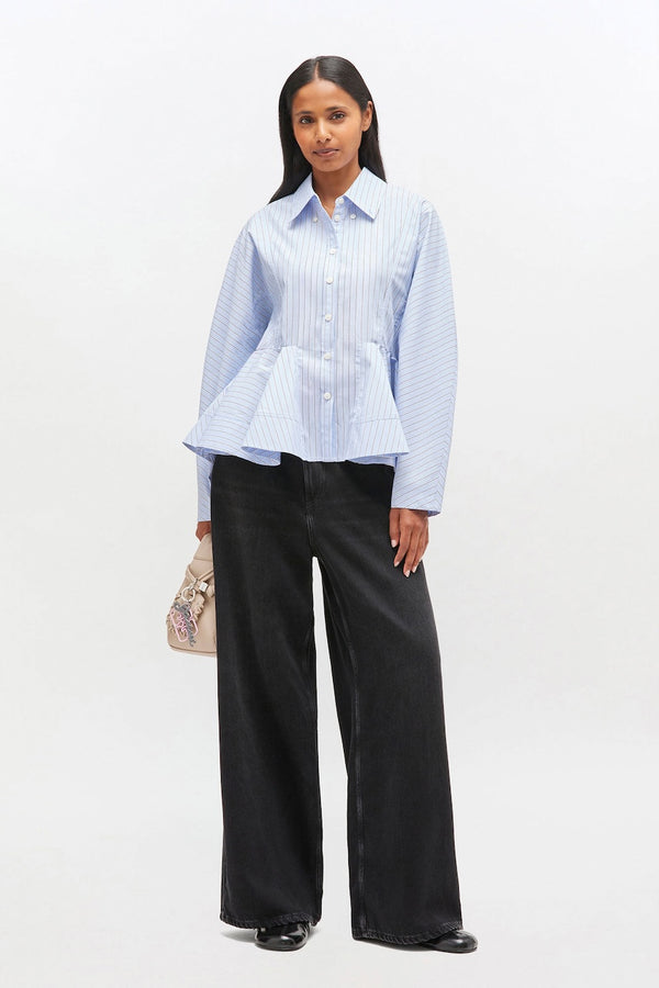 Stripe Cotton Peplum Shirt lavender lustre