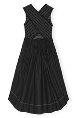 Washed Stretch Cotton Smock Midi Straps Dress black