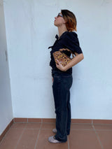 Washed Stretch Cotton Tie Strap Blouse black