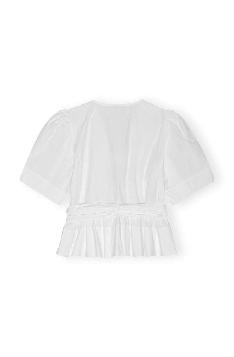 Washed Stretch Cotton Tie Strap Blouse bright white