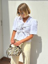 Washed Stretch Cotton Tie Strap Blouse bright white