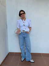 Washed Stretch Cotton Tie Strap Blouse bright white
