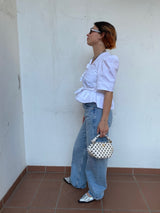 Washed Stretch Cotton Tie Strap Blouse bright white