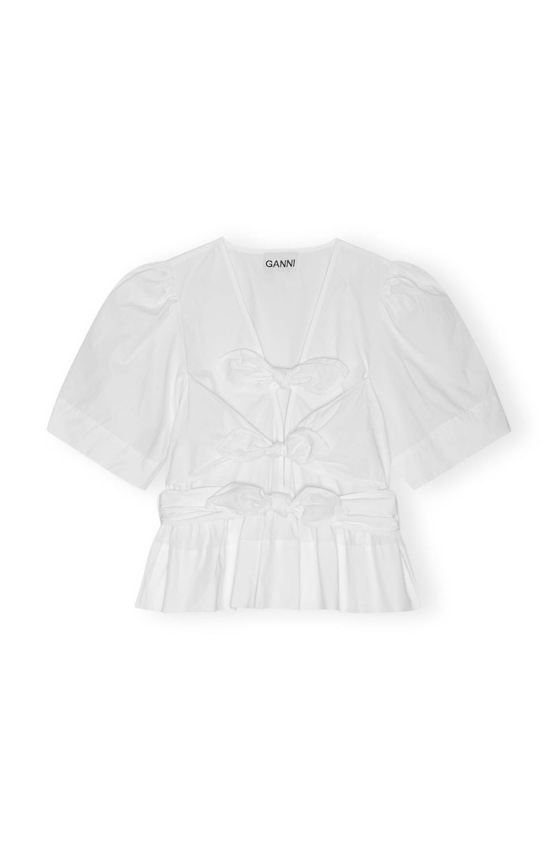 Washed Stretch Cotton Tie Strap Blouse bright white