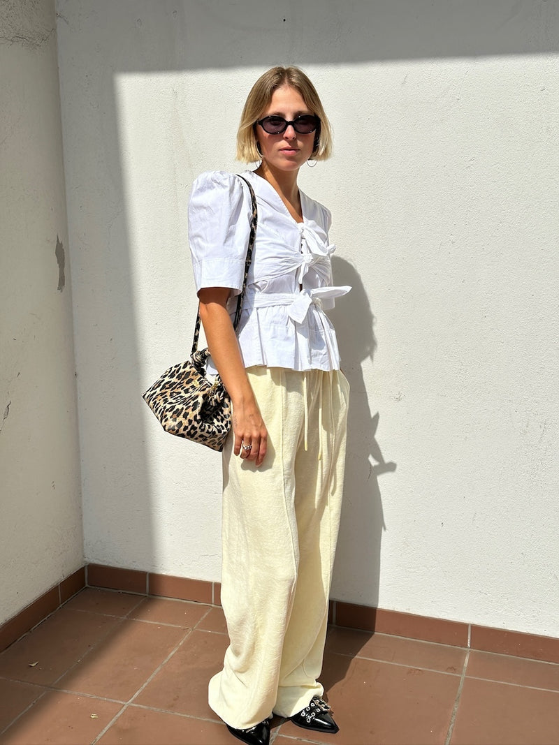 Washed Stretch Cotton Tie Strap Blouse bright white