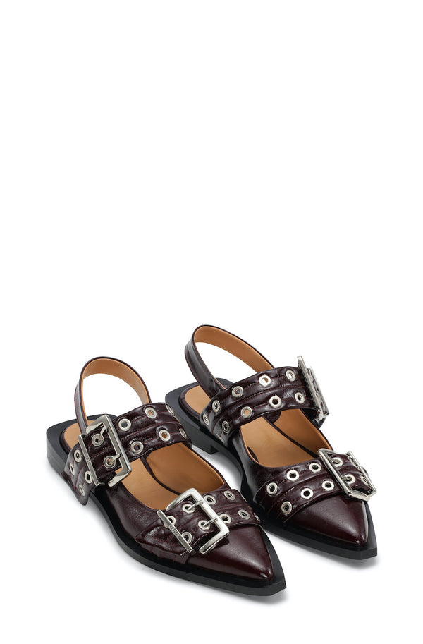Wide Welt Buckle Ballerina Naplack burgundy