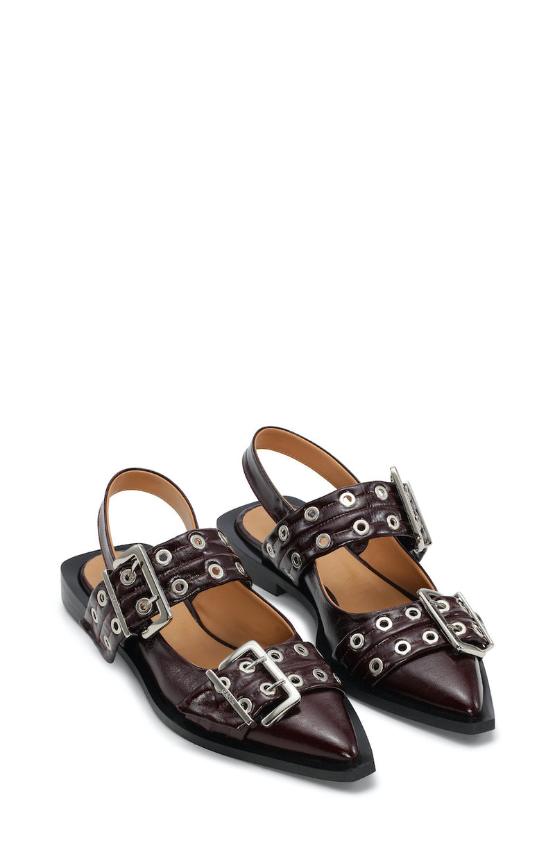 Wide Welt Buckle Ballerina Naplack burgundy