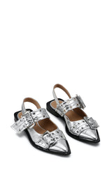 Wide Welt Buckle Ballerina Naplack silver