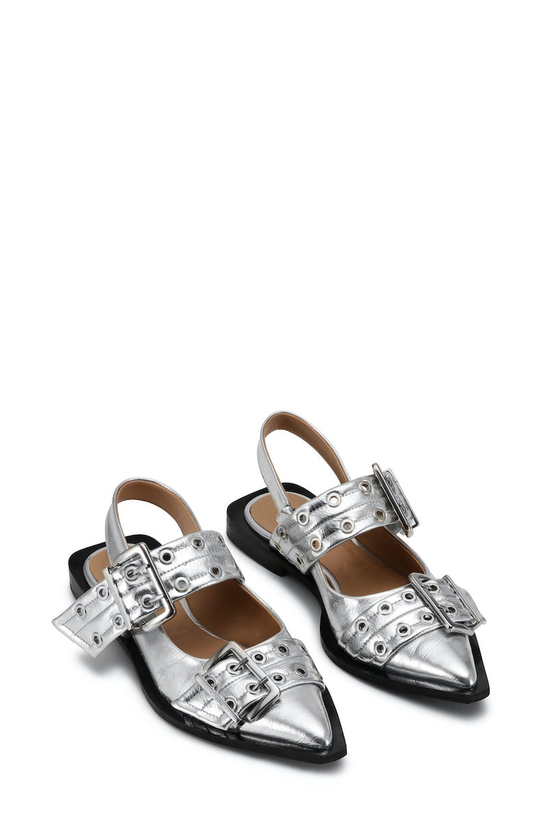 Wide Welt Buckle Ballerina Naplack silver