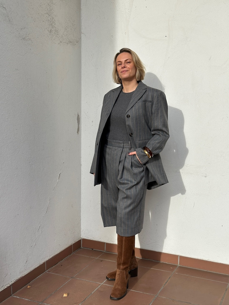 Wool Stripe Blazer pewter melange