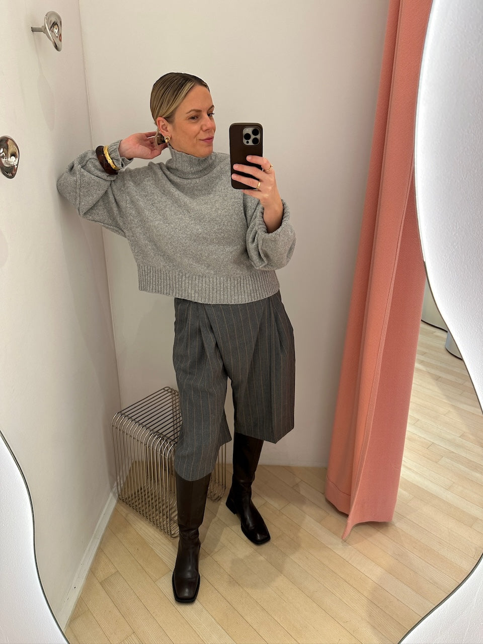 Wool Stripe Wrap Shorts pewter melange